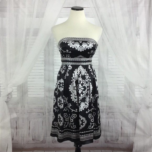 WHBM Two Tone Medallion Strapless Silk Dress - Picture 1 of 5